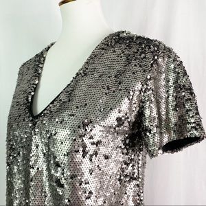 Anthropologie Vanessa Virginia Silver Sequin Vneck Top XS